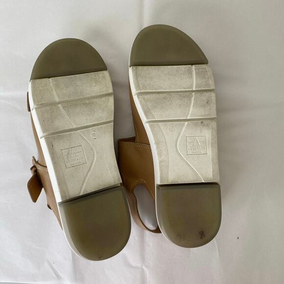 Aquatalia Sydni Nude Leather Dual Buckle Wedge Sandals Size 10 - Picture 9 of 11